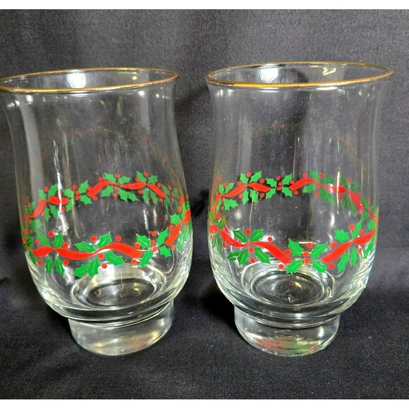 Vtg Libbey Holly Berry Christmas 14oz Tumblers Gold Rim Set of 4 Vintage Holiday - Picture 7 of 10